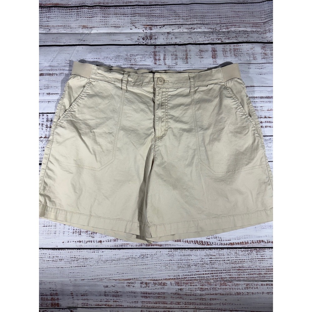 Lee Womens Khaki Chino Shorts Size 18 Beige Elastic Waist Stretch Casual